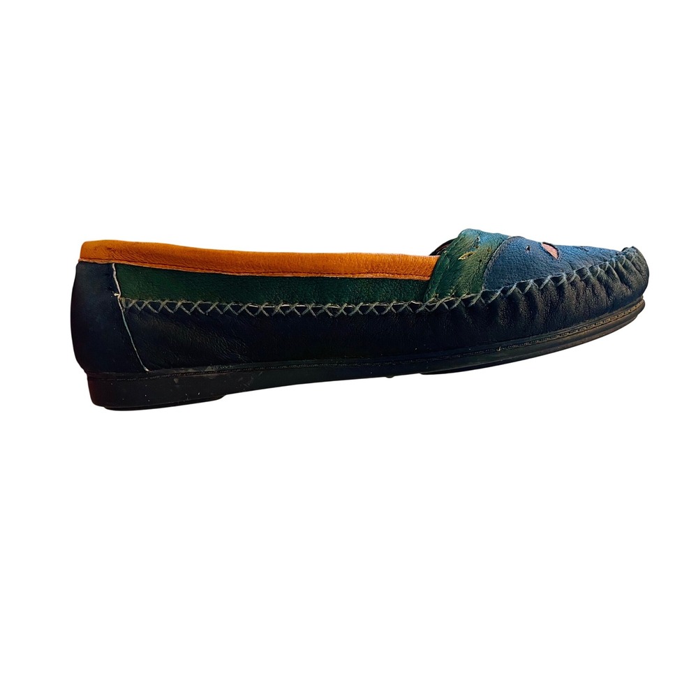 Women's Loafers Boho Blue Green Leather Cutout Slip On Loafer Flats Shoes Size11 - Picture 6 of 6